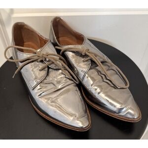 Shellys London Boston Chrome Pewter Leather Lace Up Oxford Pointed Flat Shoe 39